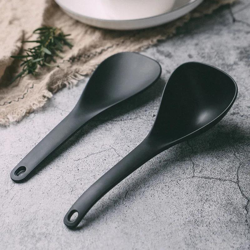 Plastic Non-Stick Rice Spoon Long Cooking Rice Spatula Scoop Black White Hangable Soup Spoon Kitchen Utensil Tableware4