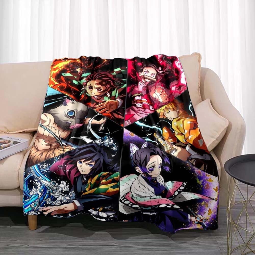 Demon Slayer Flannel Throw Blanket Anime Cartoon Smooth Soft Bedspread Warm Gamer Gift Living Room Sofa Home Bedroom Decor