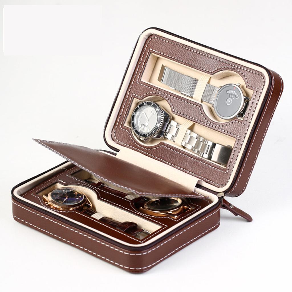 1pc,Vintage Watch Storage Box, PU Leather High-end Watch Box, Zipper Box, Portable Jewelry Box, Compact Display Box