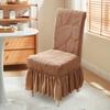 Jacquard Dining Chair Cover Elastic Chair Slipcover with Long Ruffled Skirt Stretchy Chair Cover for Dining Room Wedding Banquet Decor