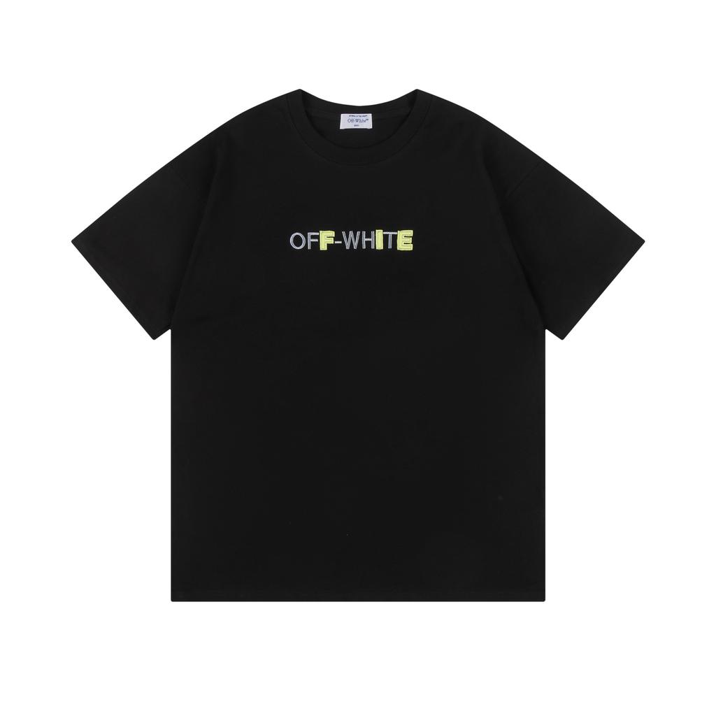 9037 Off-White 2025 Spring/Summer New Collection: Embroidered Arrow Round Neck Hooded Short Sleeved T-shirt for Men and Women