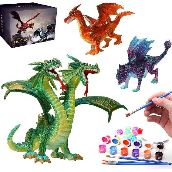 SOLDAY Painting Dragon Toys Kits for Kids Arts and Crafts Ages 3 6 5 7 9 12 Boys Girls to Make Your Own Paintable Figurines Dragon Birthday Party