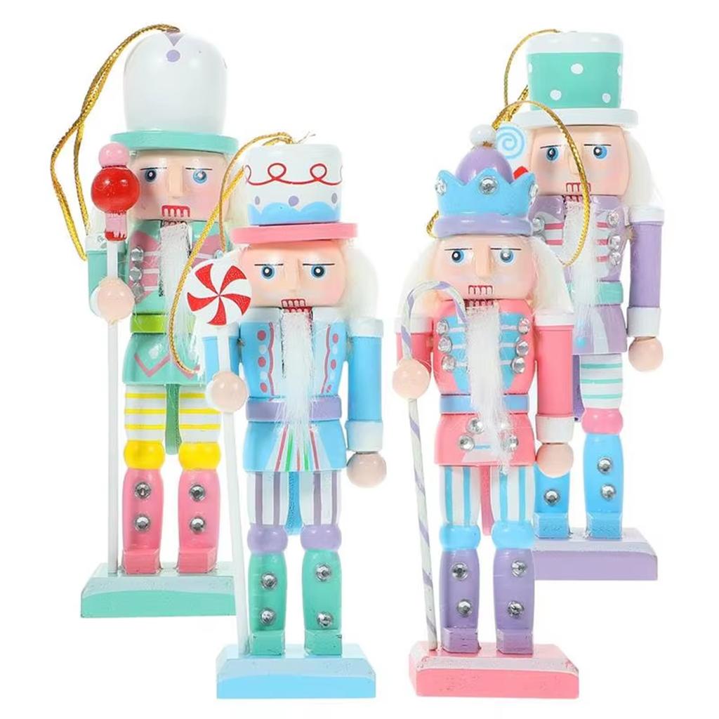 4Pcs Wood Nutcrackers Figure Xmas Christmas Decor Soldier Nutcracker Statue Table Centerpiece Ornaments Figurine Party Decor