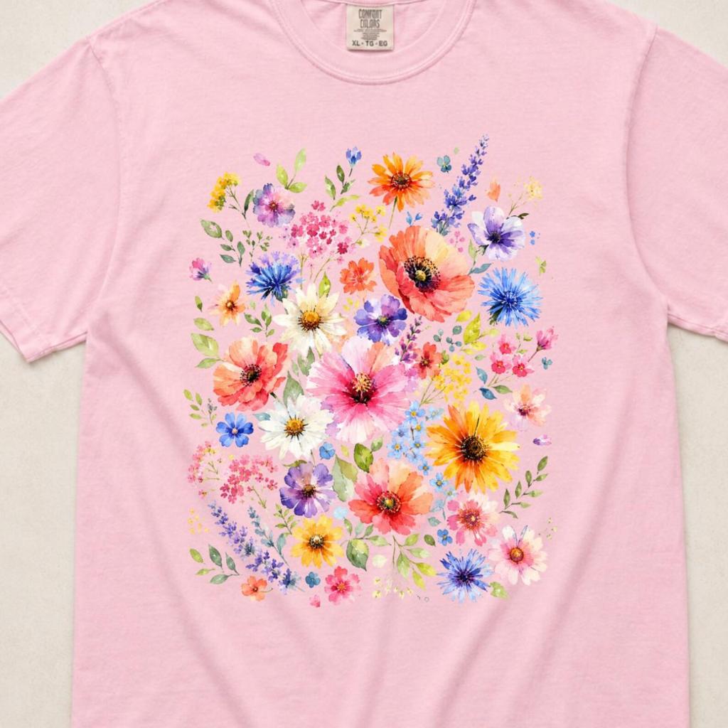 Comfort Colors Floral T-Shirt, Cottagecore Wildflower Tee, Botanical Flower Shirt, Bright Summer Floral Tee, Cute Summer Floral Shirt