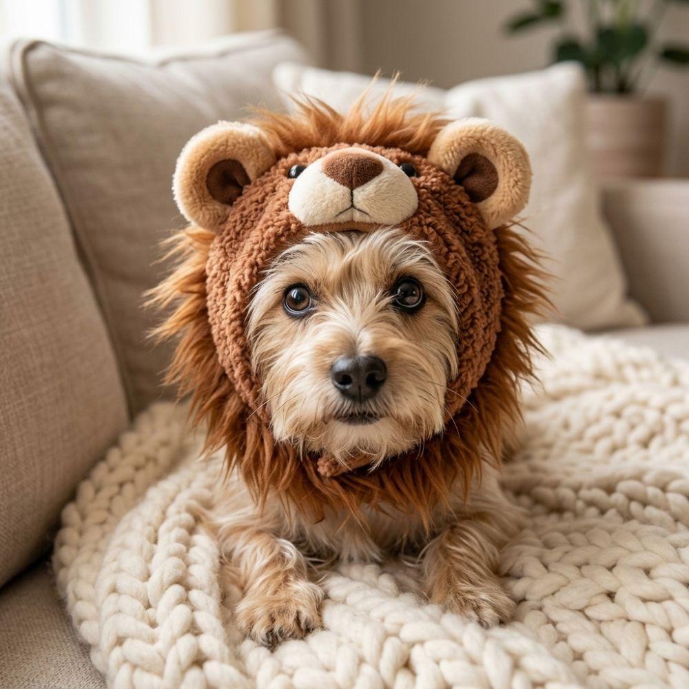 Skin Friendly Pet Lion Mane Hat Cartoon Lion Face Cat Costume Headwear Birthday Gift