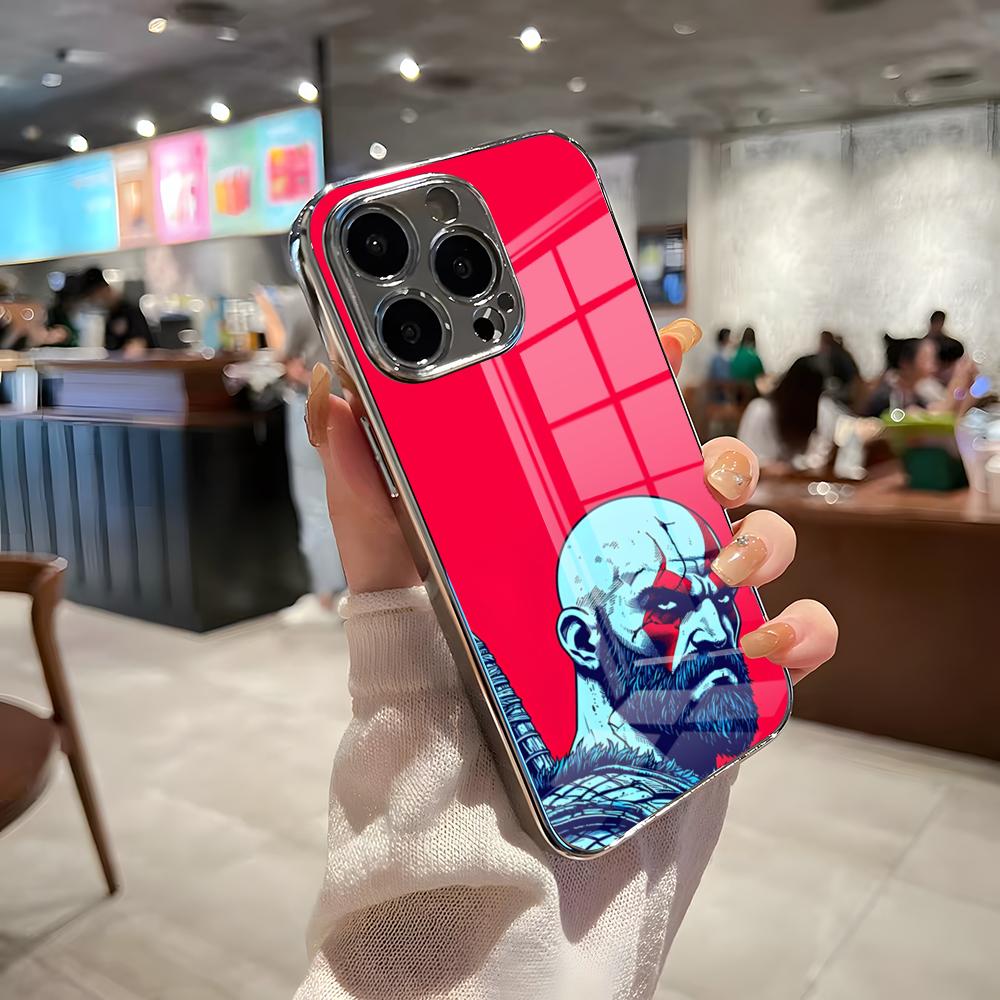 Чехол для телефона God Of Wars для iPhone 17 Pro Max 15 Pro 16 14 Plus 12 13 Mini 11 Pro Ударопрочный Электрооplated Стеклянная крышка