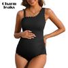 Scalloped One Shoulder Maternity Swimsuit Ribbed One Piece Pregnancy Ruched Bathing Suit for Women Swimwear 2025