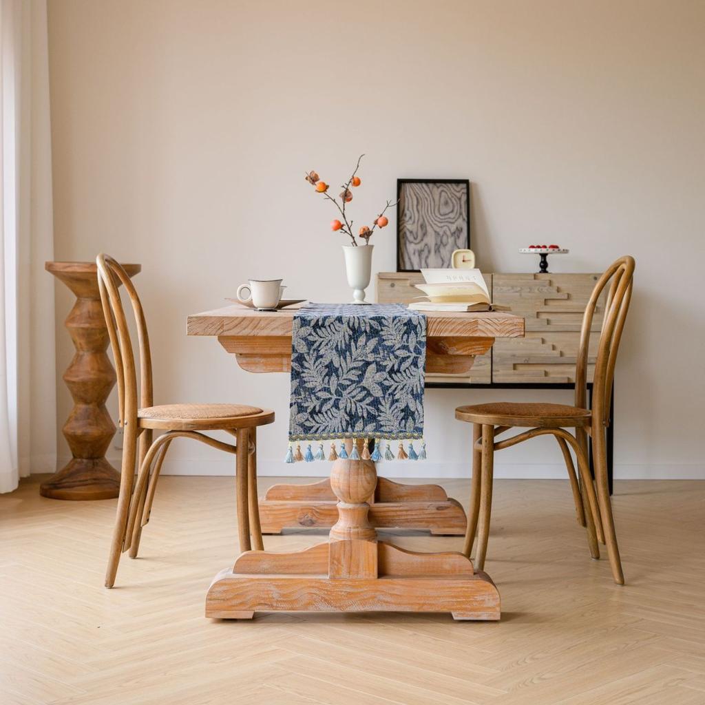 Жаккардовая дорожка для стола с кисточками и синей бахромой из водяной травы, тканевые растения для украшения обеденного стола для домашней вечеринки и фестиваля