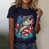 Women's Summer Fashion Casual Loose Plus Size Pattern Fish Print Round Neck Short Sleeved 3D T-shirt Top 6XL