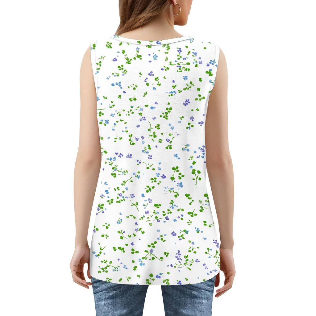 Square Collar Tank Top Women Print Tank Tee Casual Loose Fit Sleeveless Shirt