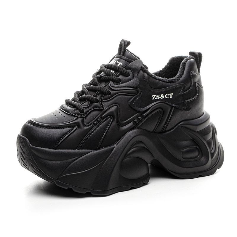 Кожаные туфли на платформе в стиле "dad shoes" осенне-зимние новинки, бархатные, чтобы визуально уменьшить стопу и увеличить рост, повседневные спортивные туфли