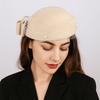 British Style Wool Bow Hat with Veil Solid Color Topper Hat Fashion Pillbox Hat  Dinner