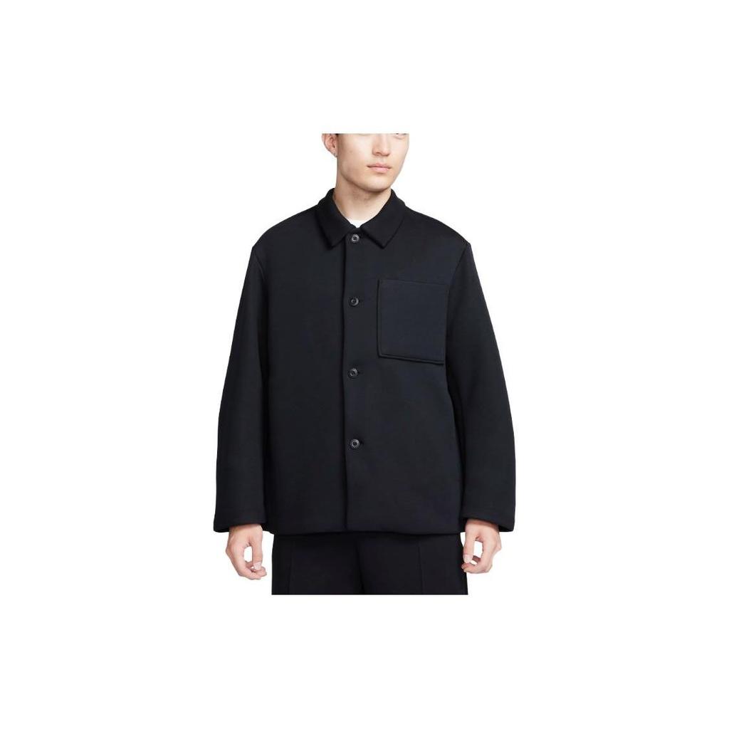Nike Tech Fleece Reimagined Series, однотонная куртка с воротником на пуговицах и одним карманом, мужские куртки черного цвета FB8168-010