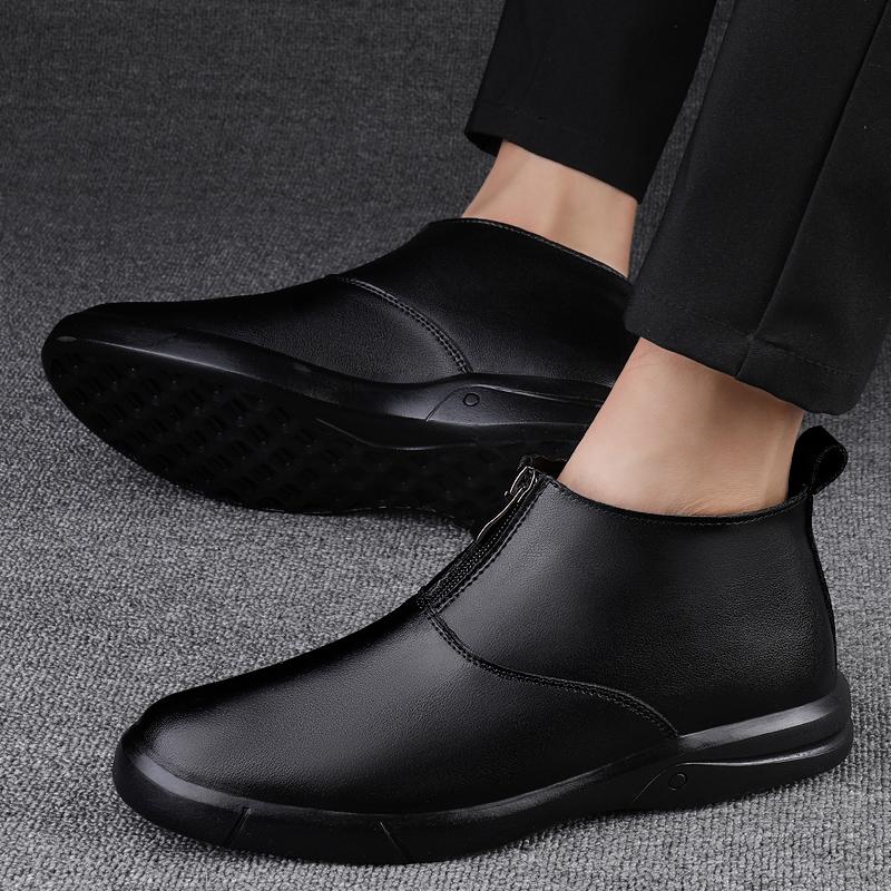 New Winter Boots Chelsea Men's Boots Plus Velvet Business Genuine Leather Boots Thick Sole High Quality Ankle Boots Snow Boots