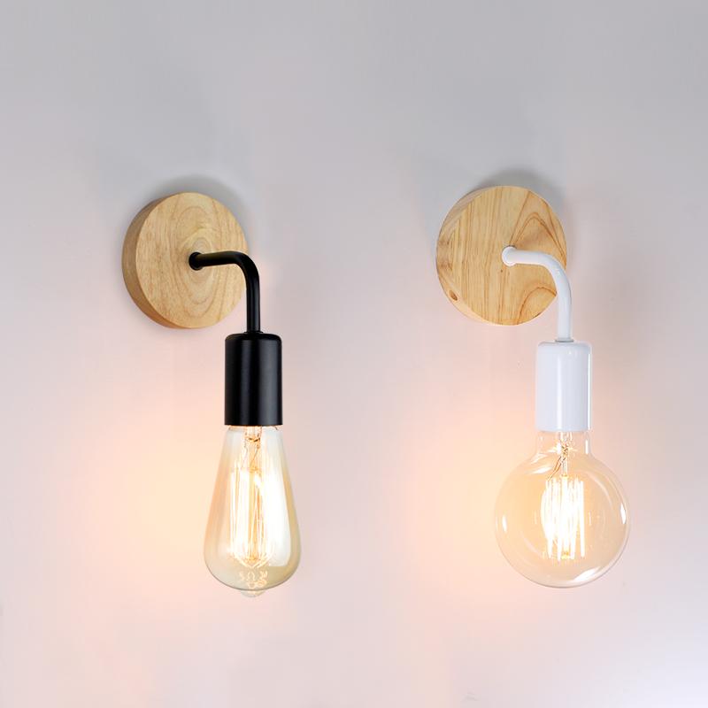 Nordic Wood Wall Lamp Sconce E27 Retro Bedside Vintage Indoor Lighting Bedroom Living Room For Home Decor LED Wall Light