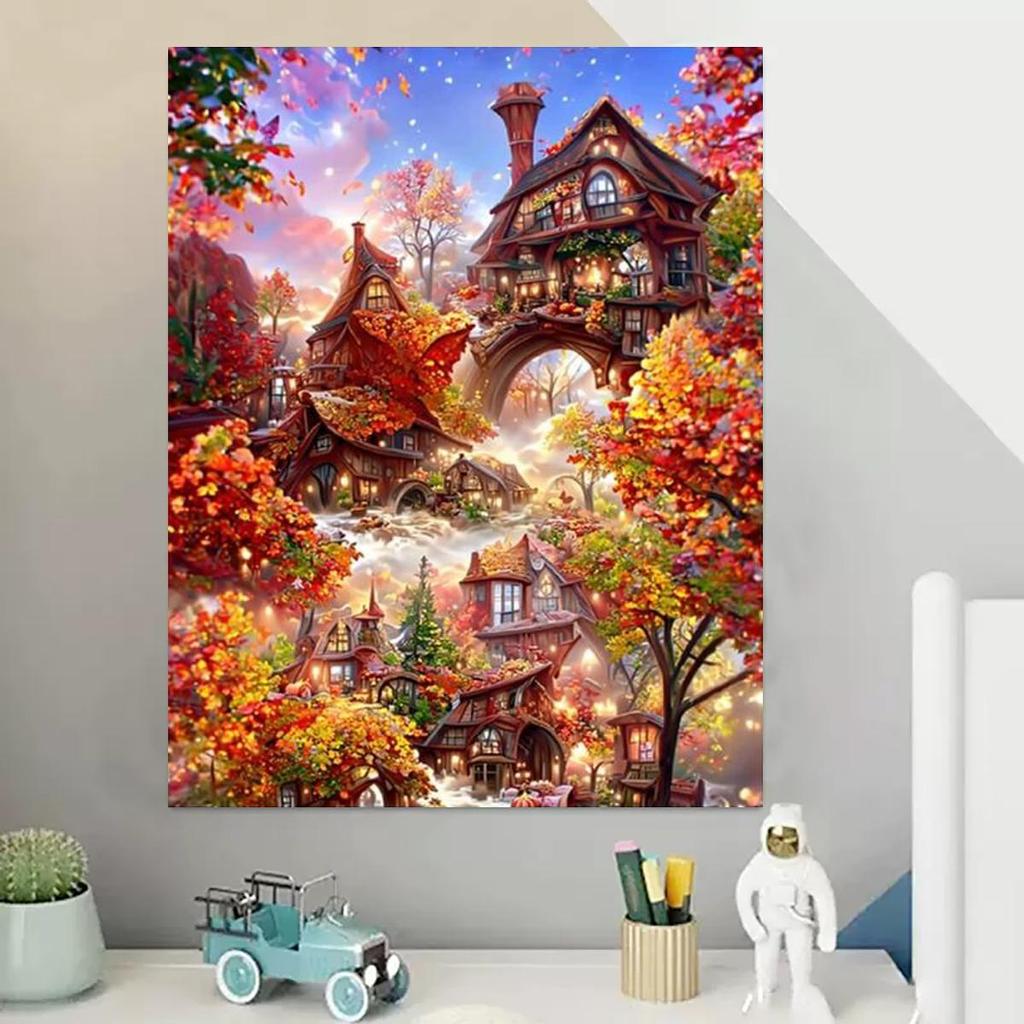 Frame Painting By Numbers Kits Abstract House Acrylic Paint On Canvas Landscape Picture By Numbers Painting For Home Decors Diy Gift 40x50