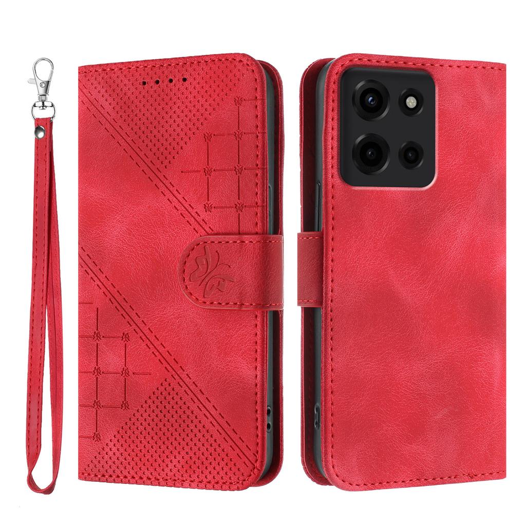 Для Motorola Мото G 5G (2025) Кожаный чехол-кошелек с тиснением в виде бабочки и цветка, чехол для телефона с ремешком