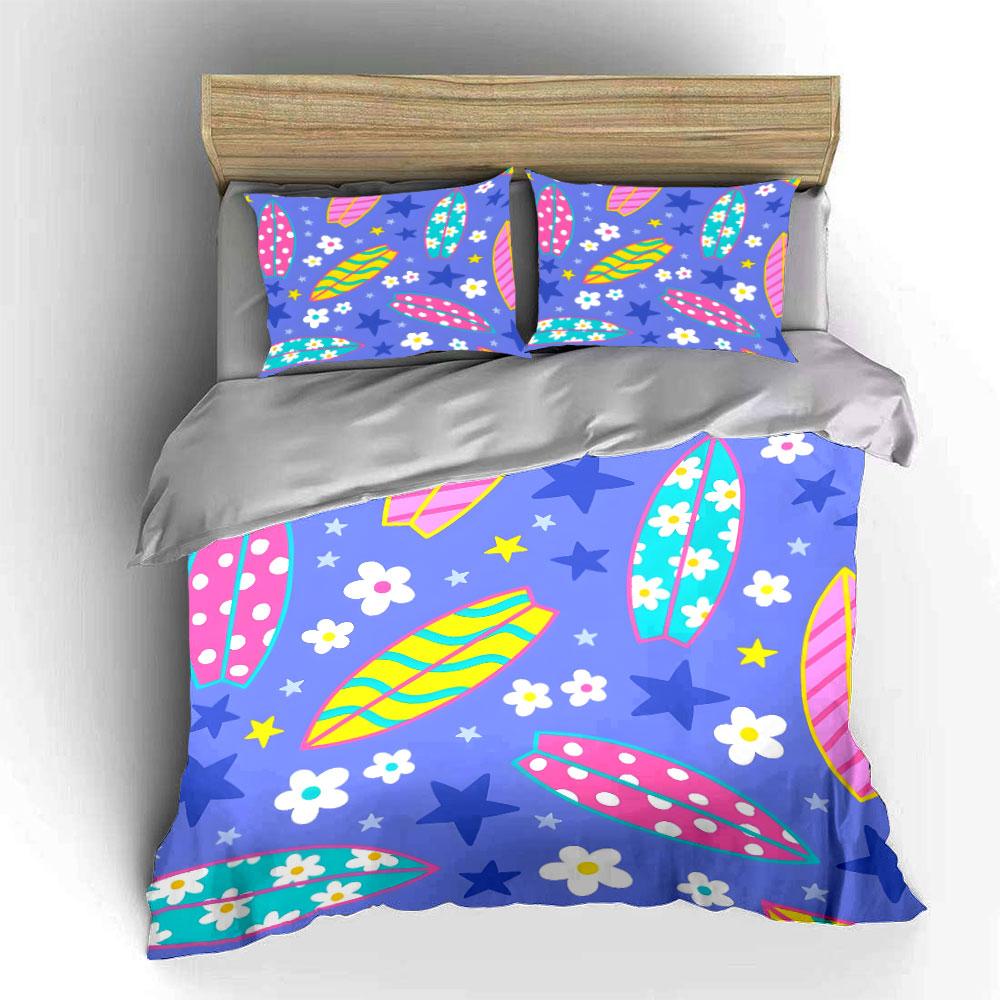 Surfboard Pattern Bedding Set Decoration Bedding Set with 1 Duvet Cover 2 Pillowcases Single Double King Queen, Gift