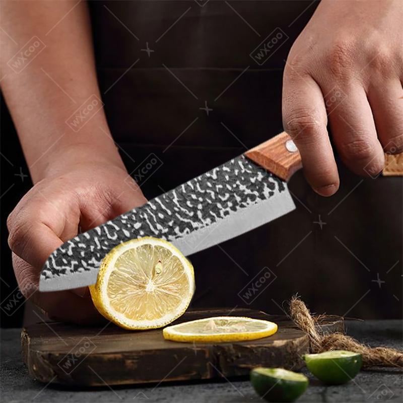 Stainless Steel Hammered Butcher Knife Cooking Chef Knife Hand-Forged Meat Vegetables and Fruits Kitchen Knife Kitchen Supplies