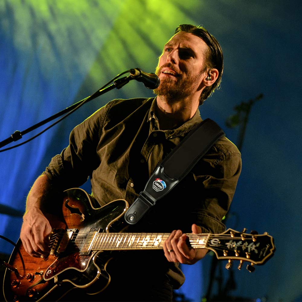 Guitar Strap Strap Bass Strap Made of Cotton with Air Reduces Comes with 6 Picks and 2 Strap Black [LEKATO] Cushion, 9.5cm Width, Burden, Locks,