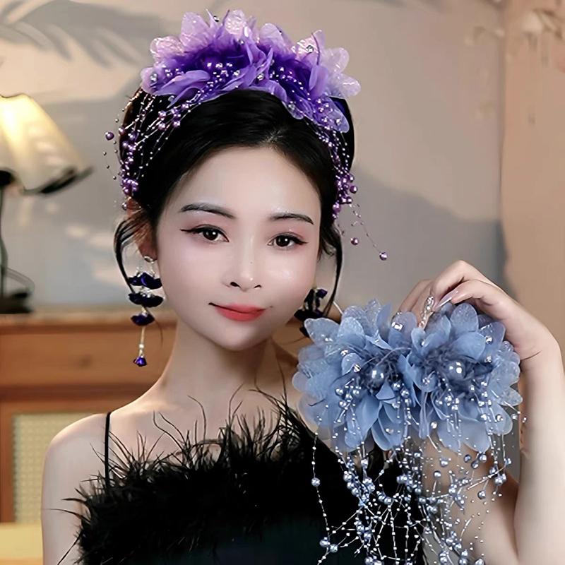 Универсальная заколка для волос с цветком, кисточкой из пайеток, зажим-акула для женщин, девочек, ретро заколка-коготь для волос, элегантные цветочные аксессуары для волос, подарок