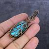 Natural Tibetan Turquoise Gemstone Copper Wire Wrap Jewelry Pendant 2.64" v4O79