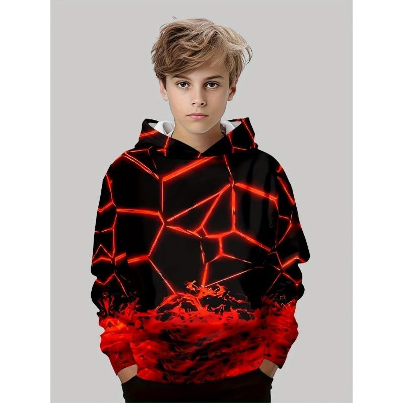 Boys' 3D printed casual pullover for spring, autumn, winter, long sleeved sportswear, boys' outdoor casual hoodie top hooded sweatshirt