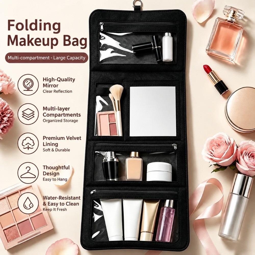 Large Capacity Hanging Travel Toiletry Organizer with Mirror Cosmetics Bag  Women