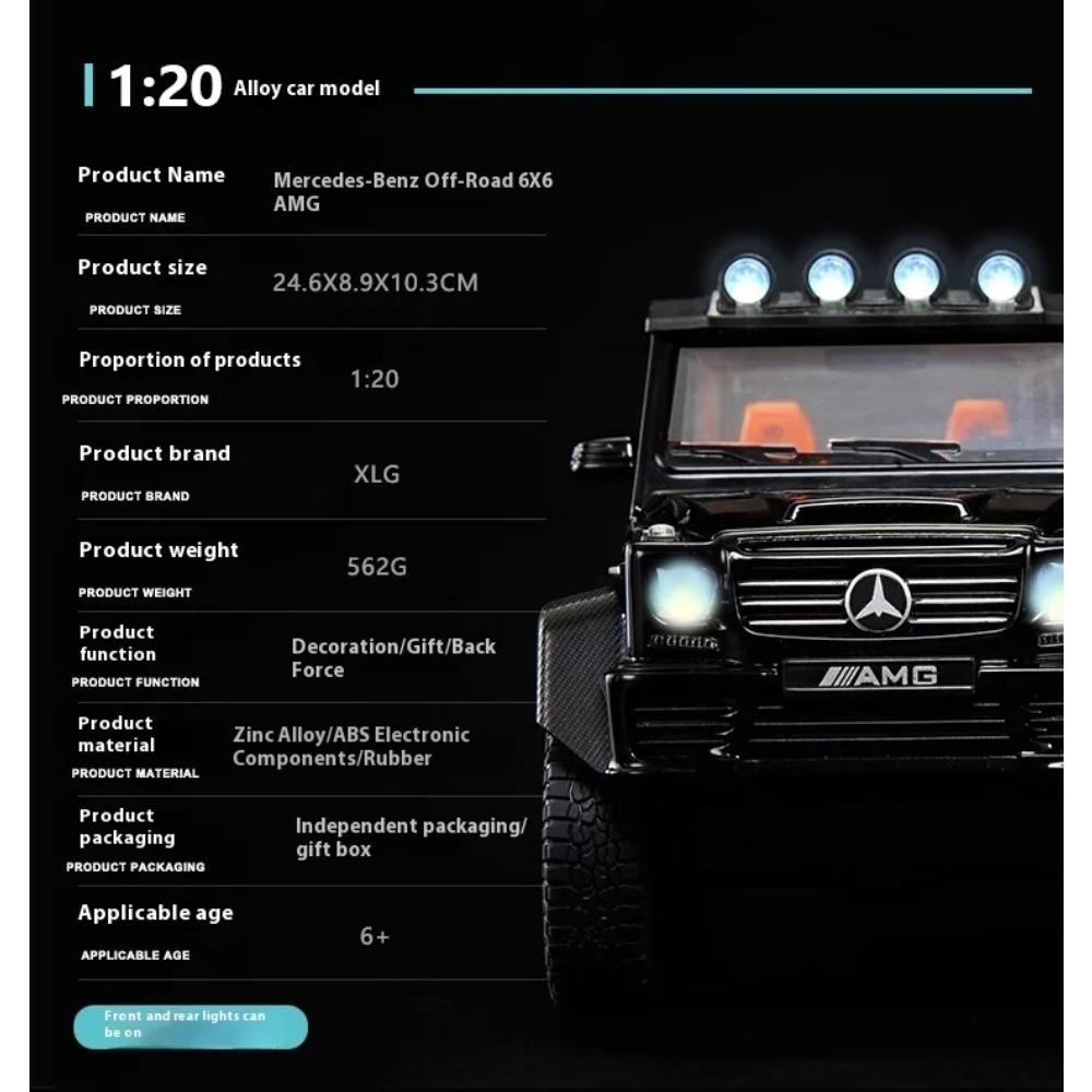 1/20 Mercedes Benz AMG G63 6X6 Внедорожник из сплава Металлическая литая модель автомобиля Звук и свет Большой подарок для взрослого Парню Коллекция
