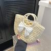 Simple and Versatile Portable Semi-round Straw Woven Bag, New Large-capacity Woven Bag, Holiday Wind Beach Bag, Hand Carry Vegetable Basket