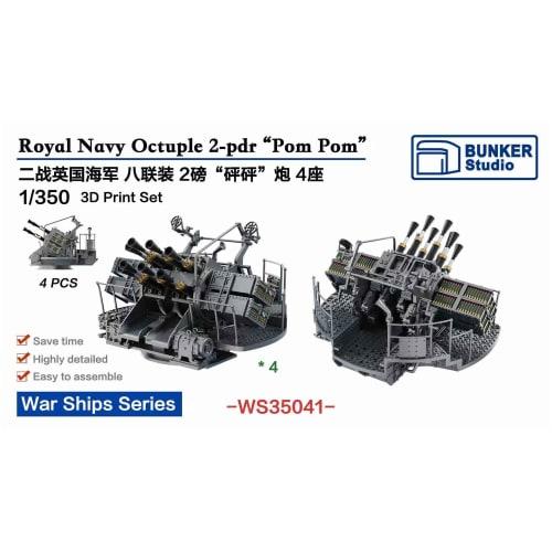 Bunker Studio 1/350 WWII Royal Navy 8-Barrel 2-Pound Pom-Pom Gun (Set of 4) Plastic Model Kit Parts BSTWS35041
