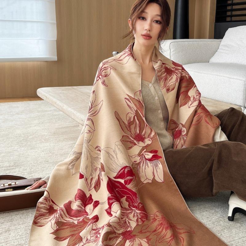 0G Thickened Version Retro Bird Scarf Women's Winter High-end Warm Scarf Imitation Cashmere Shawl