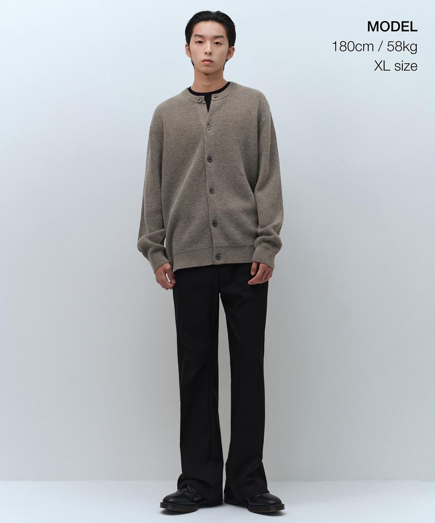 Musinsa Standard [Victoria Wool] Минималистичный кардиган с круглым вырезом в рубчик [Тауп]