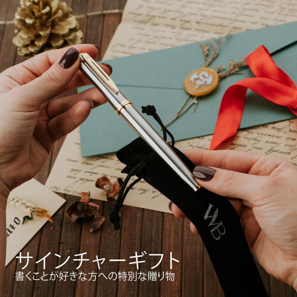 Wordsworth and Black Fountain Pen Luxury Medium Nib Fountain Pen Set Includes 24 Ink Cartridges Refillable Fountain Pen Ink Converter [Silver Gold]-