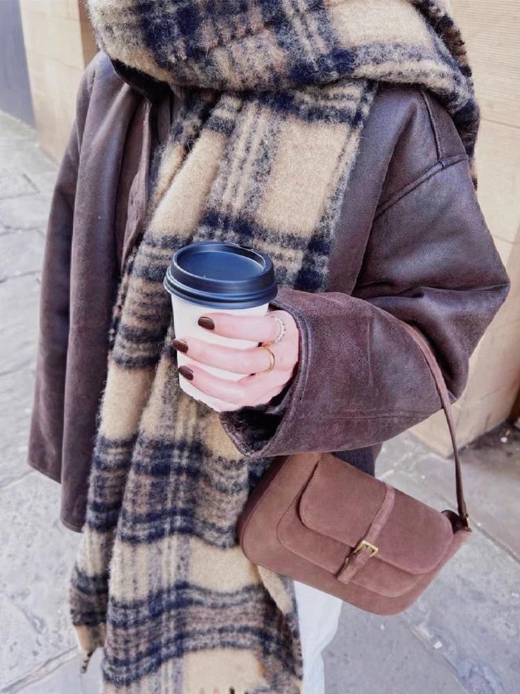 Женский зимний клетчатый шарф в корейском стиле - элегантная шаль с кисточками, толстая и теплая для студентов