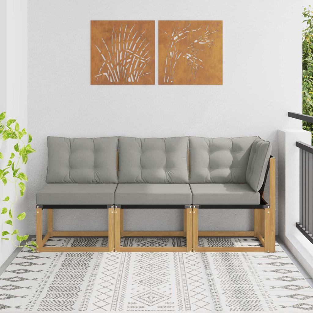 Outdoor Center and Corner Sofa Set with Cushions 3 Piece White