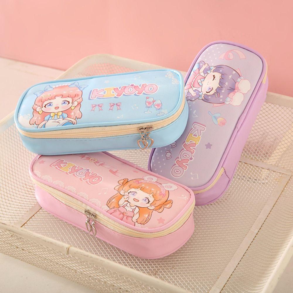 Пенал из искусственной кожи, вместительный органайзер для канцелярских принадлежностей, мультяшная сумка для ручек, подарок