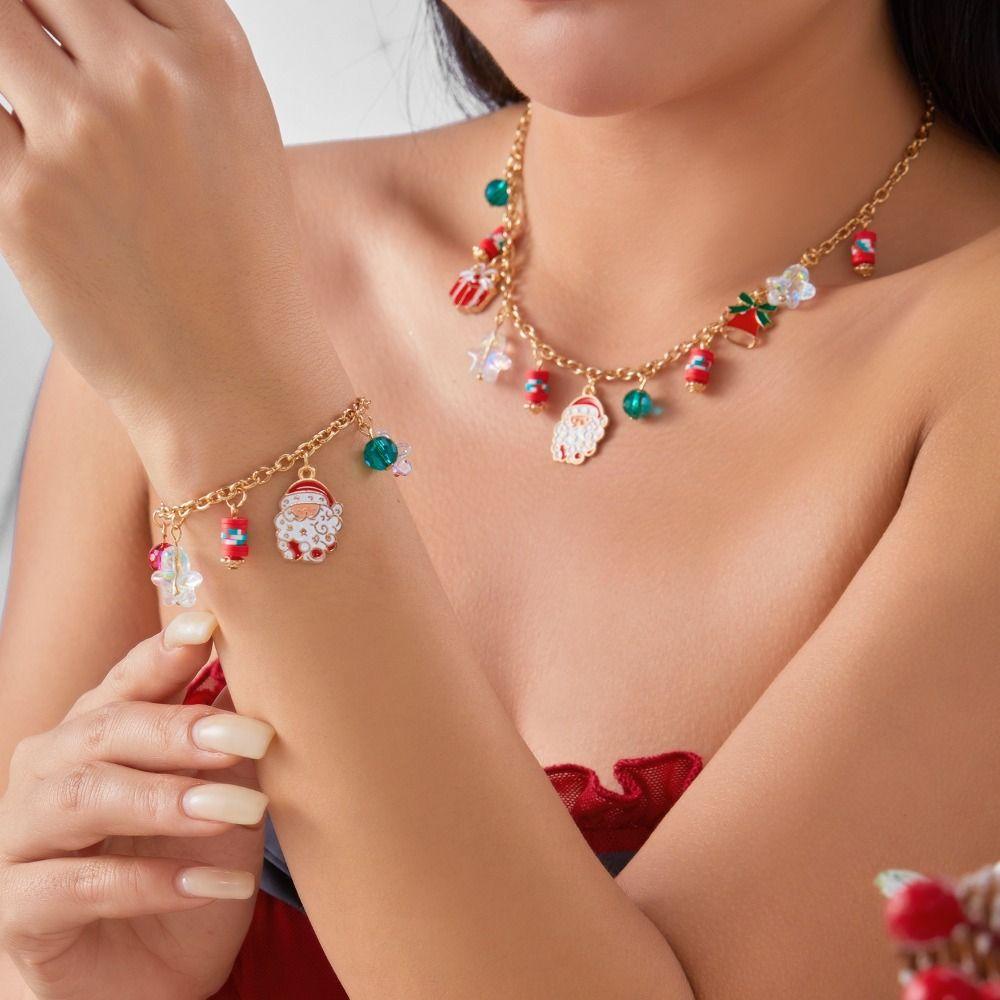 Handmade Snowman Necklace Rhinestone Santa Necklace Classic Snowflake Necklace Friendship Jewelry