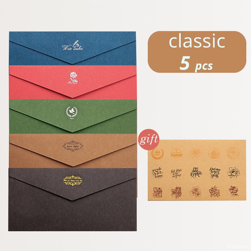 5 шт., винтажная подарочная бумага, конверт, бумага для письма с запечатывающими наклейками для открытки, поздравительной открытки, свадебного приглашения
