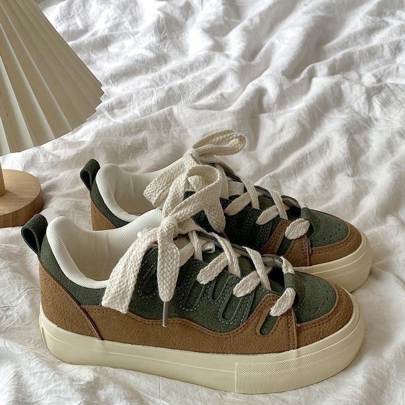 Retro Ladies Sports Board Shoes Peplum Casual Original Niche Bread Small White Shoes Breathable Anti-slip Wear-resistant Low-top Sneakers