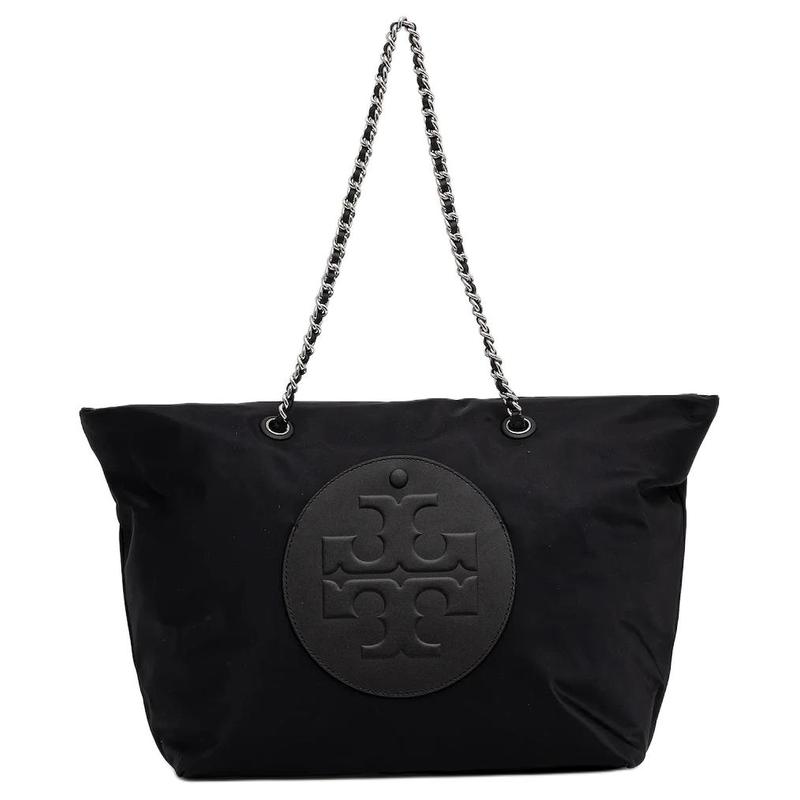 TORY BURCH Ella brand logo leather woven chain shoulder strap Tote bag Tote bag shopping bag fabric shoulder bag large size women's black 171639-001