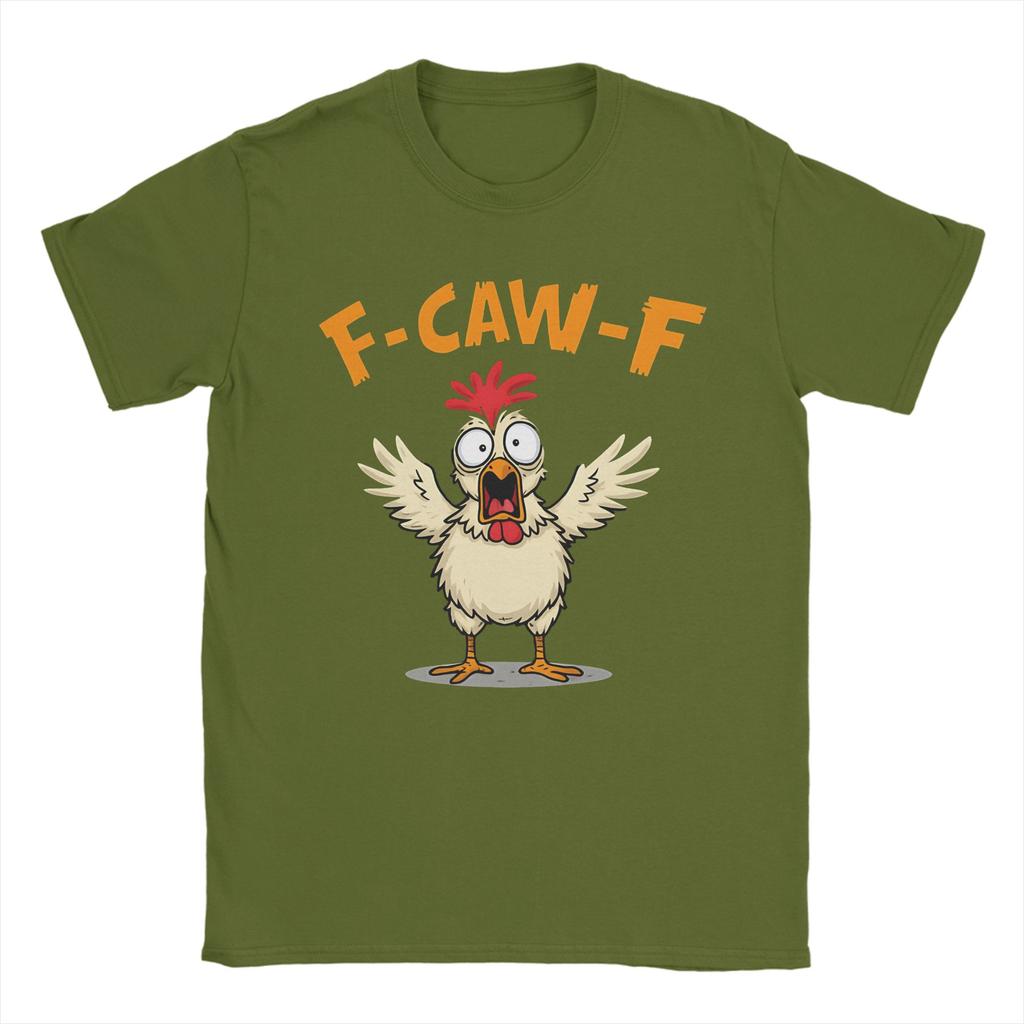 Men's T-Shirt Funny F-Caw-F Spooky Chicken Meme (2) Fashion 100% Cotton Tee Shirt Short Sleeve  T Shirt Crewneck Tops Gift Idea