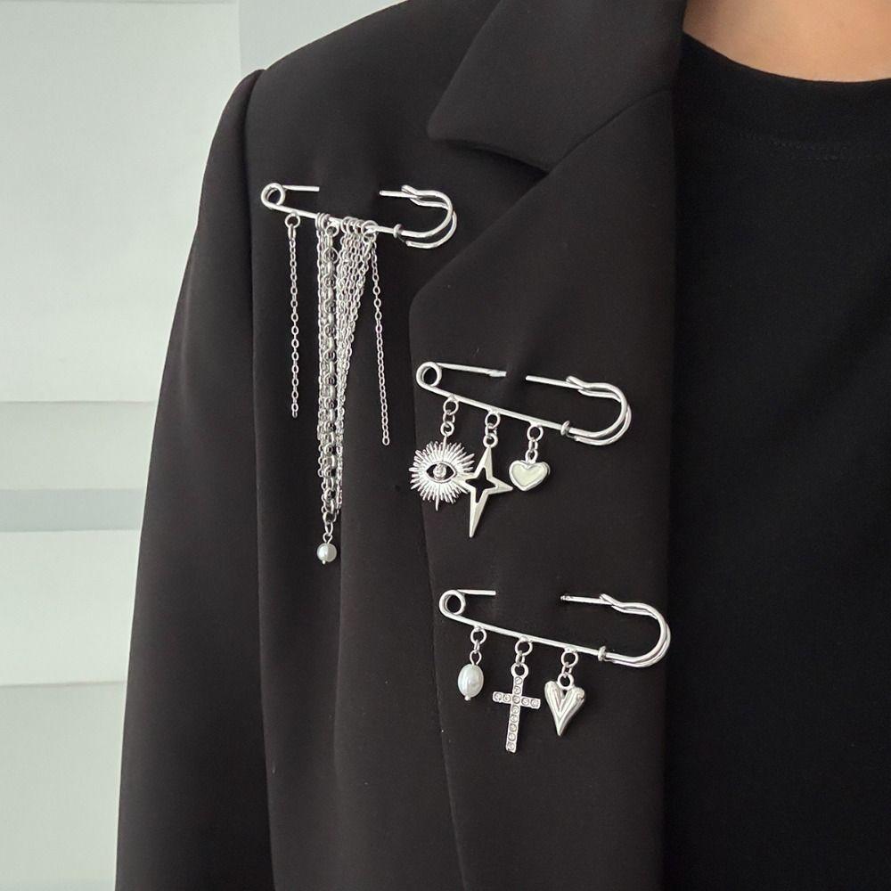 Heart Tassel Chain Brooch Hip-hop Trouser Fastener Punk Pants Chain Pin Pants Decoration
