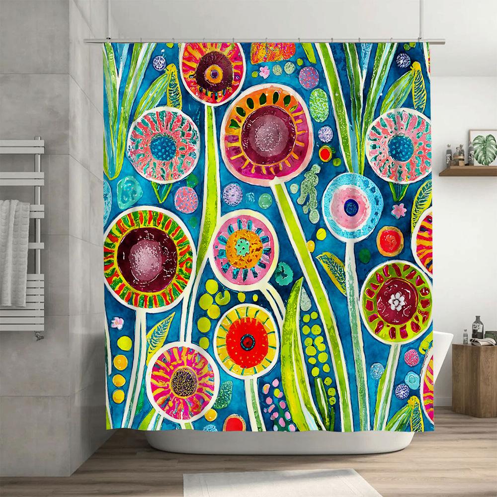 Bathroom Decor Shower Curtain Flower Print Waterproof Fabric Water Resistant