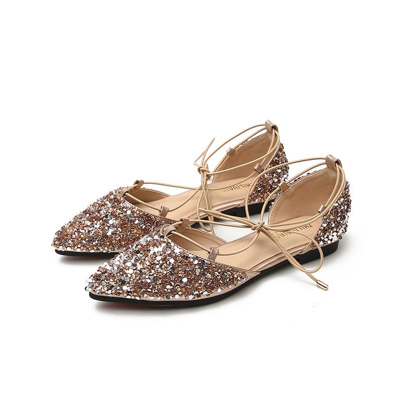 Модная весна и осень 2024 года, новые туфли со стразами, модные босоножки с перекрестными ремешками, плоская пятка, женские туфли больших размеров Chaussure Femme