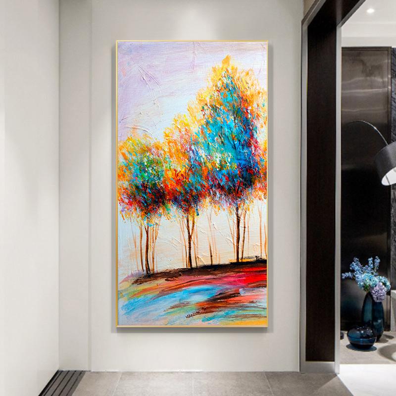 Современная картина на холсте, абстрактные текстурированные коричневые деревья с золотисто-желтыми листьями, настенные художественные постеры, принты для домашнего декора, Куадрос