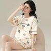 Женская летняя пижама большого размера с коротким рукавом, короткий милый мультяшный комплект, студенческая домашняя одежда, комплект из двух предметов, можно носить на улице, короткий P