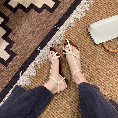 Элегантные женские сандалии из овчины с перекрестными ремешками, с острым носком и открытым носком