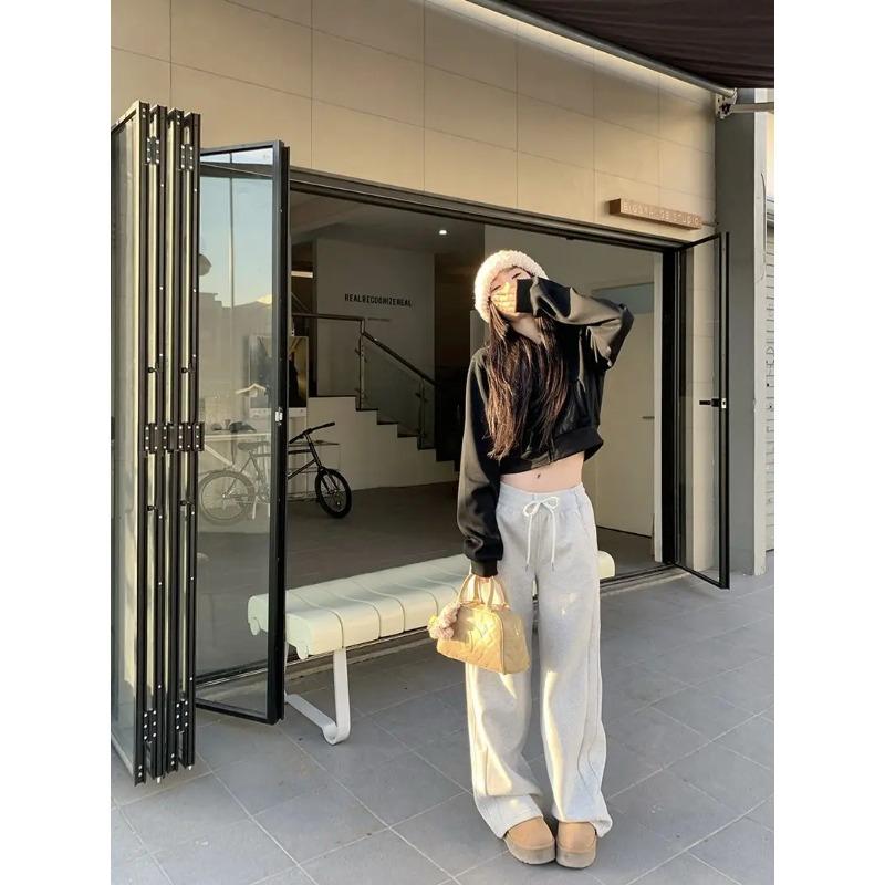 Винтажные мешковатые серые спортивные штаны для бега, женские спортивные штаны большого размера Y2k, повседневные корейские модные прямые брюки