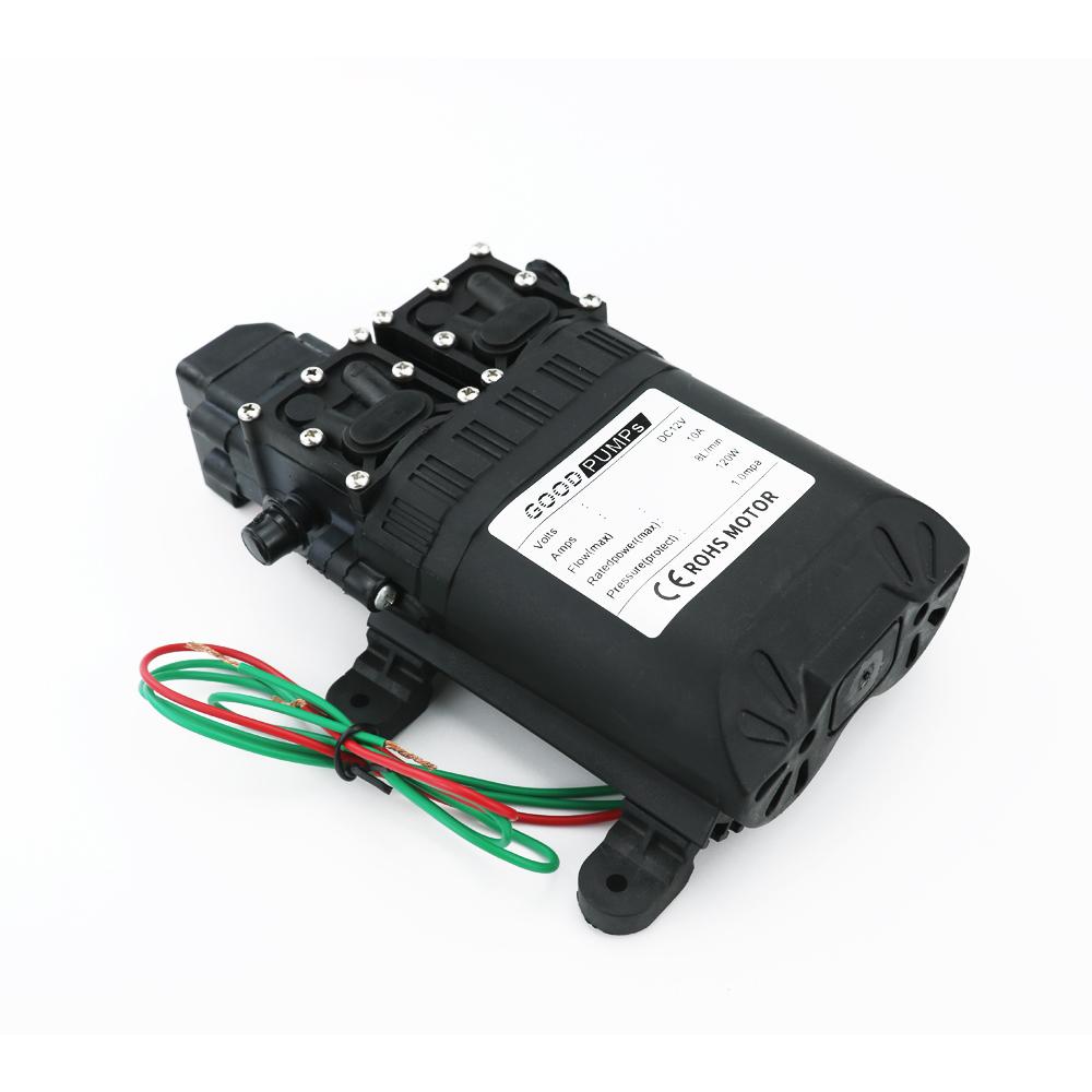 Автоматический диафрагменный водяной насос 8 л/мин, DC12V 120W, компактный, безопасный, высокого давления, самовсасывающий, двухъядерный, сельскохозяйственный.